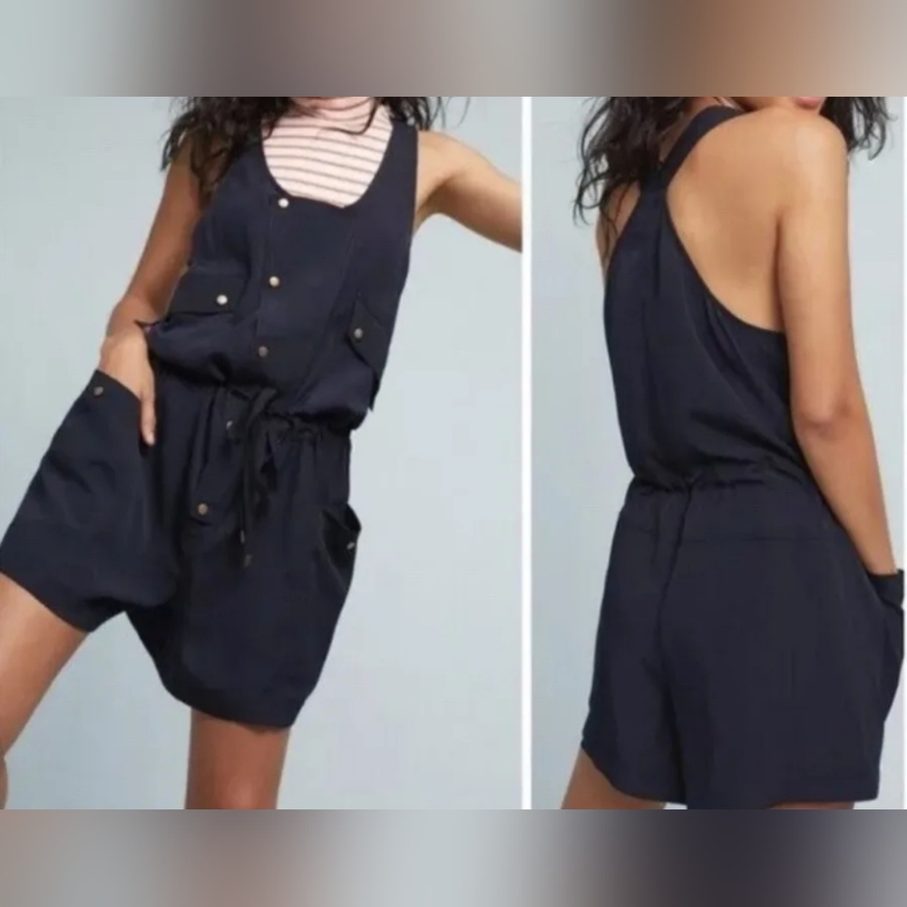 Anthropologie Elevenses Women's Utility Romper Size M Navy Blue  NWT
